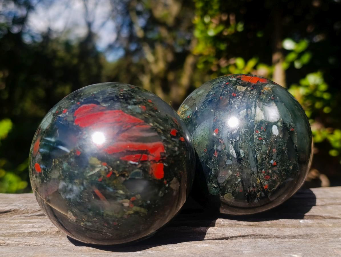 Polished Bloodstone Spheres x 2 From Swaziland - Toprock Gemstones and Minerals 
