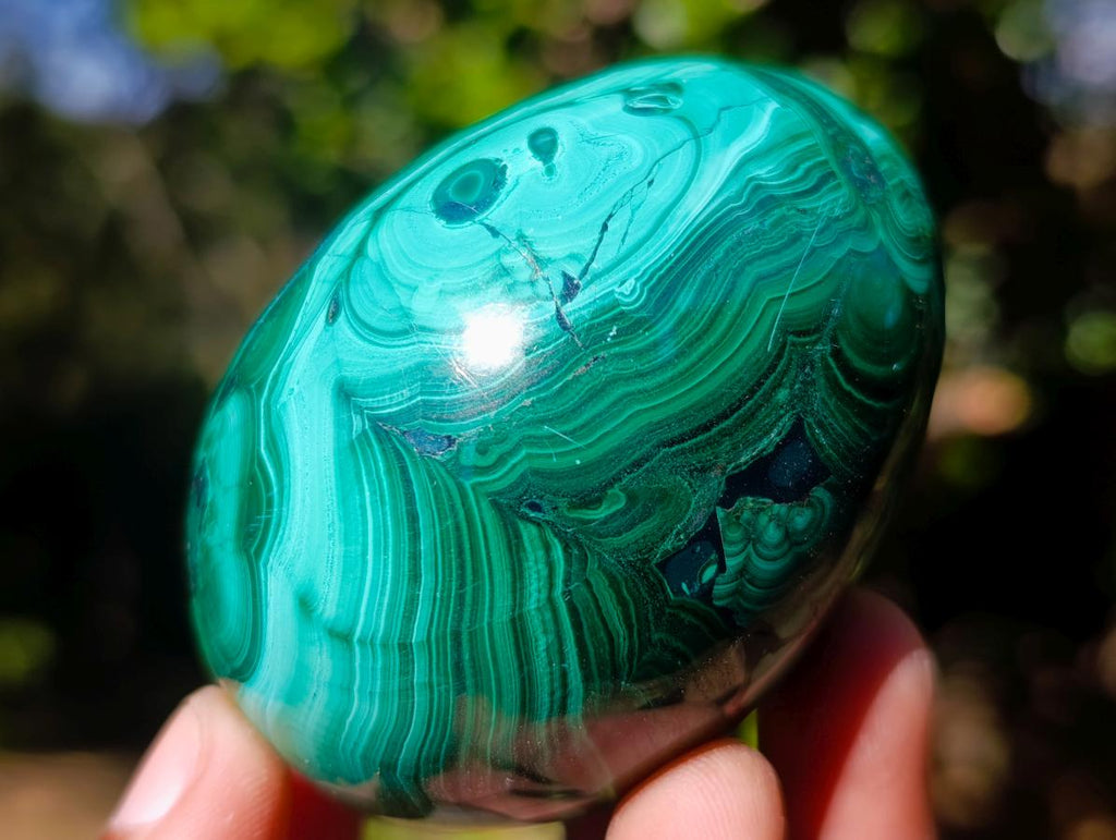 Polished Flower Banded Malachite Gemstone Eggs x 4 From Congo - Toprock Gemstones and Minerals 
