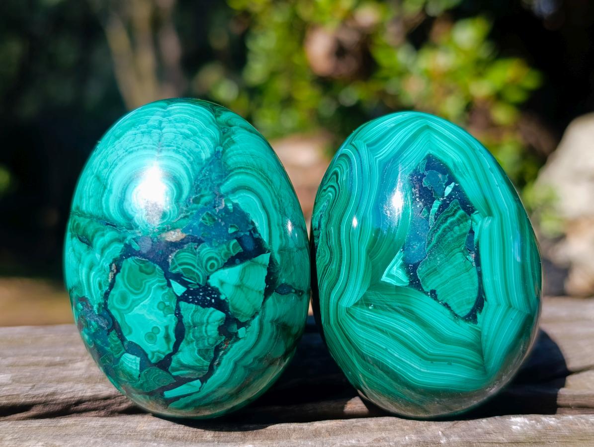 Polished Flower Banded Malachite Gemstone Eggs x 4 From Congo - Toprock Gemstones and Minerals 