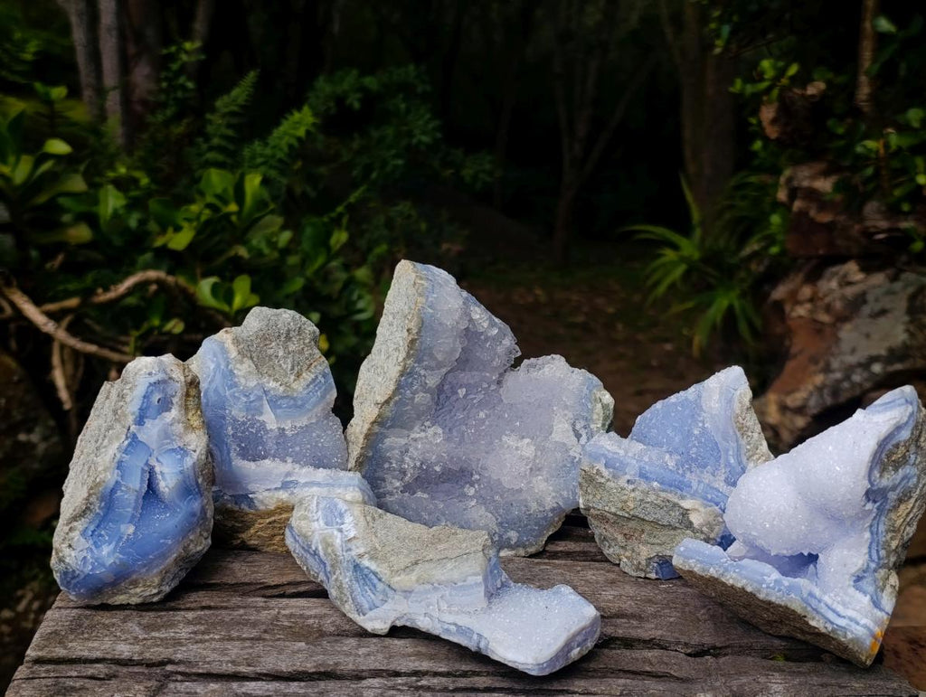 Natural Blue Lace Agate Specimens x 6 From Nsanje, Malawi - Toprock Gemstones and Minerals 