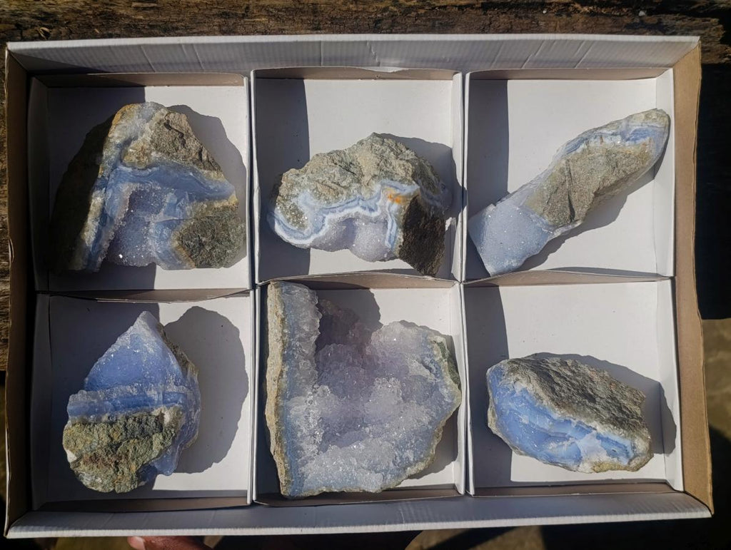Natural Blue Lace Agate Specimens x 6 From Nsanje, Malawi - Toprock Gemstones and Minerals 