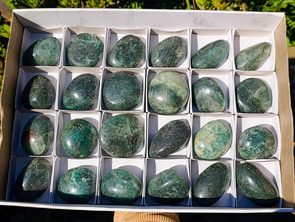 Polished Fuchsite Quartz Galets x 24 From Andakatany, Madagascar - Toprock Gemstones and Minerals 
