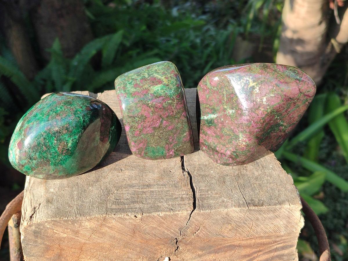 Polished Chrome Verdite Gemstone Standing Display Pieces x 3 From Zimbabwe - Toprock Gemstones and Minerals 