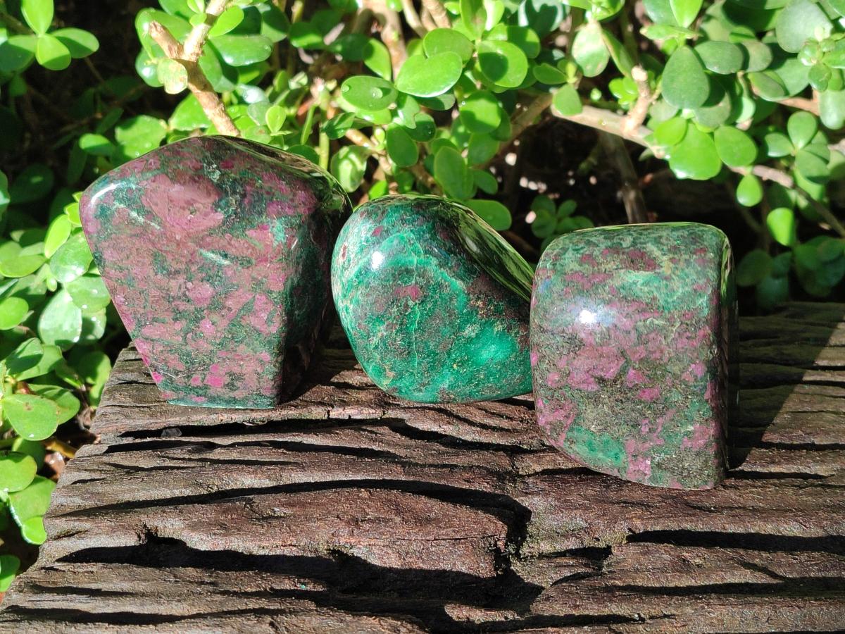 Polished Chrome Verdite Gemstone Standing Display Pieces x 3 From Zimbabwe - Toprock Gemstones and Minerals 