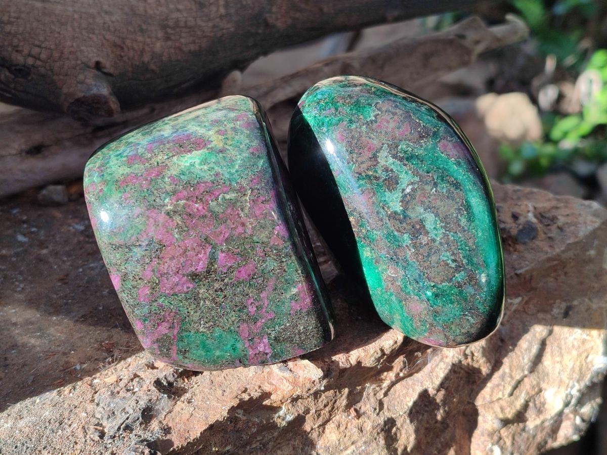 Polished Chrome Verdite Gemstone Standing Display Pieces x 3 From Zimbabwe - Toprock Gemstones and Minerals 