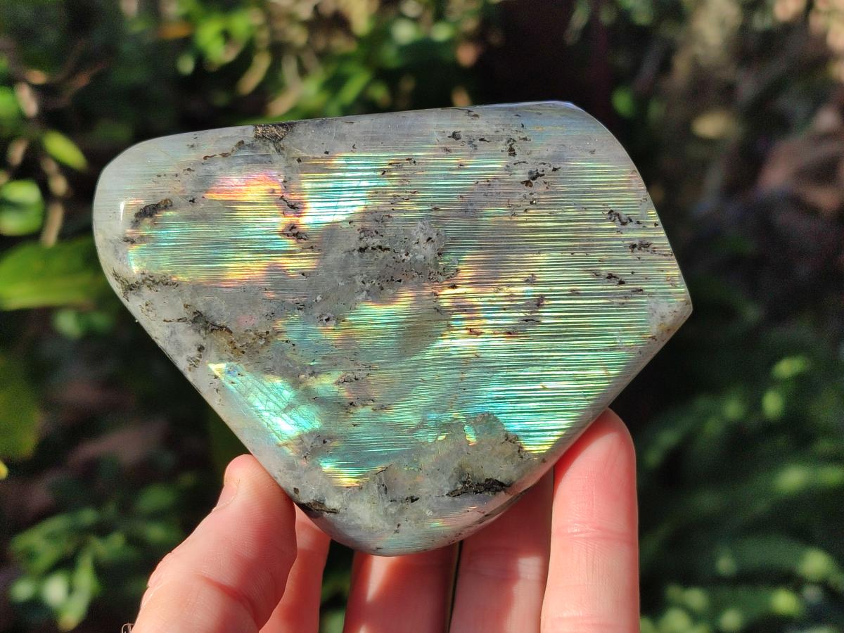 Polished Rare Purple Sunset Flash Labradorite Standing Display Pieces x 3 From Madagascar - Toprock Gemstones and Minerals 