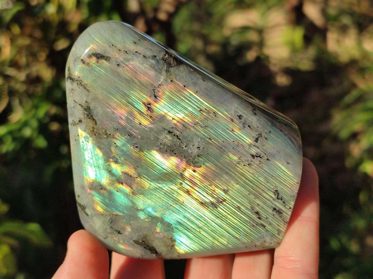 Polished Rare Purple Sunset Flash Labradorite Standing Display Pieces x 3 From Madagascar - Toprock Gemstones and Minerals 