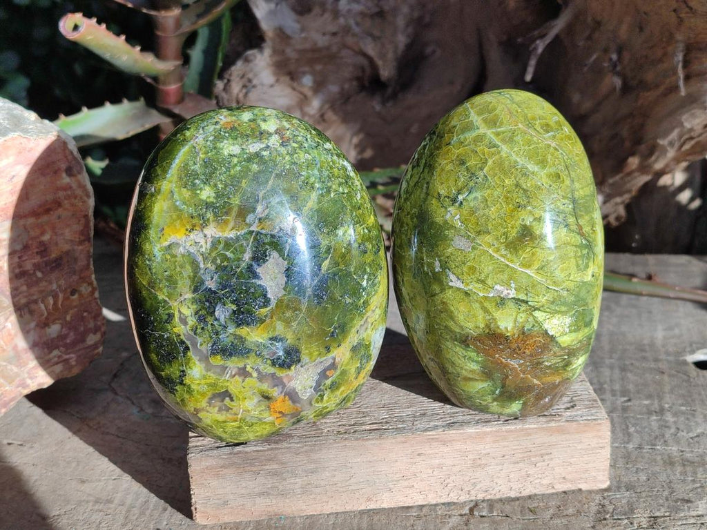 Polished Green Opal Standing Display Pieces x 2 From Betroka, Madagascar - Toprock Gemstones and Minerals 
