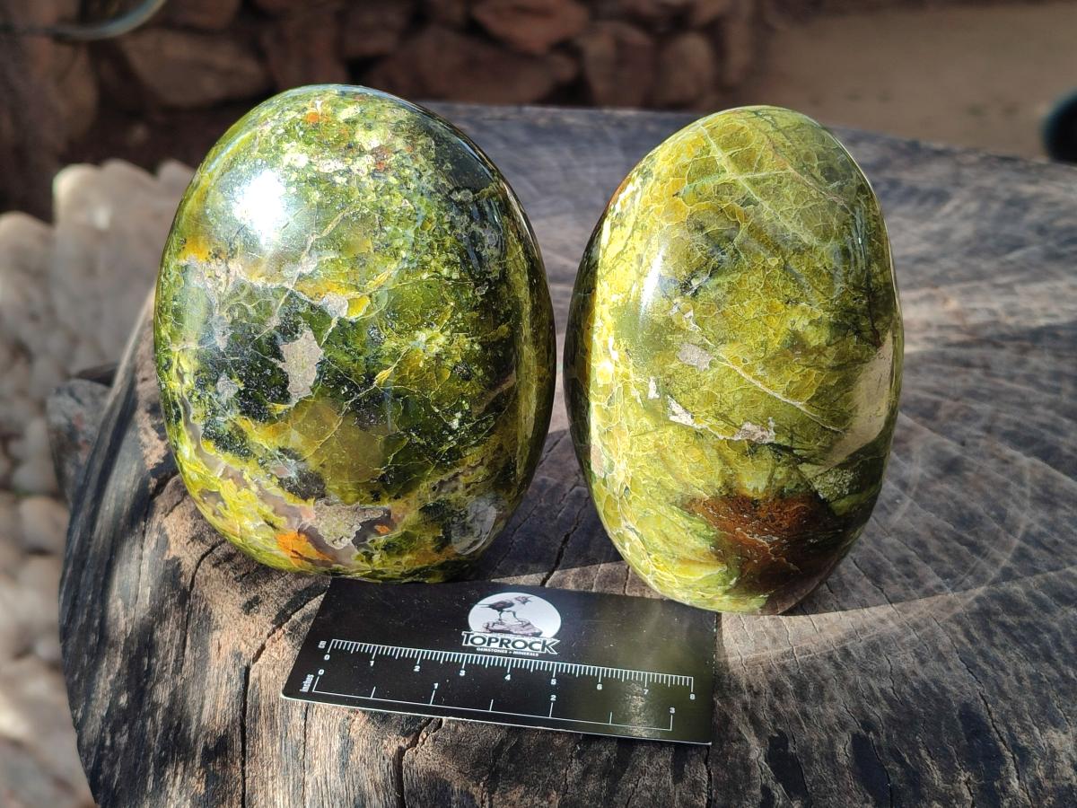 Polished Green Opal Standing Display Pieces x 2 From Betroka, Madagascar - Toprock Gemstones and Minerals 