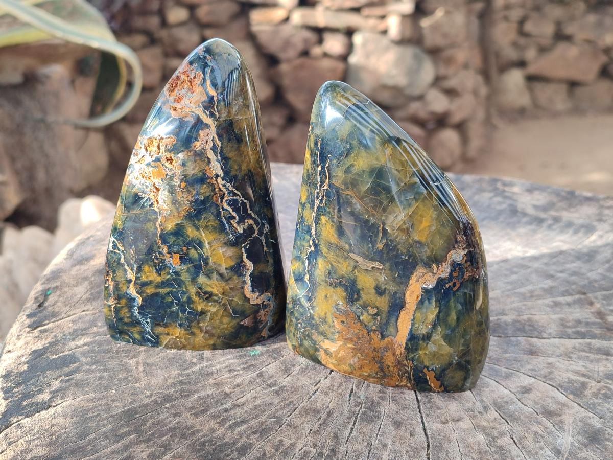 Polished Nellite Tigers Eye Standing Display Pieces x 2 From Prieska, South Africa - Toprock Gemstones and Minerals 