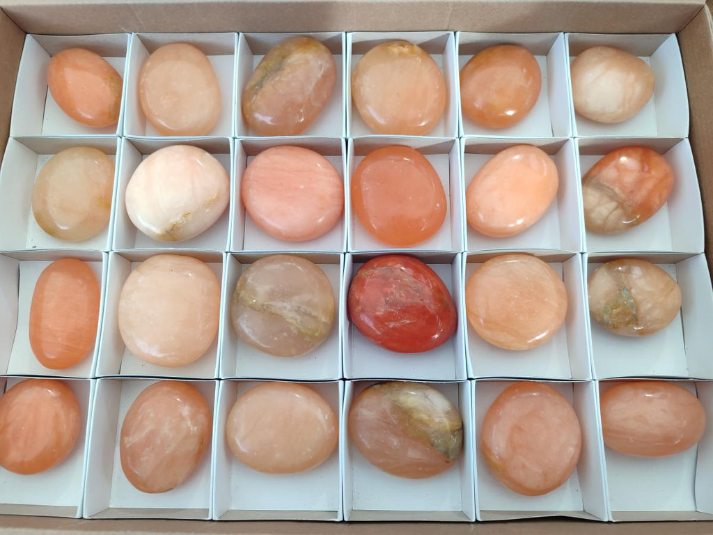 Polished Orange Twist Calcite Galets x 24 From Maevantanana, Madagascar - Toprock Gemstones and Minerals 