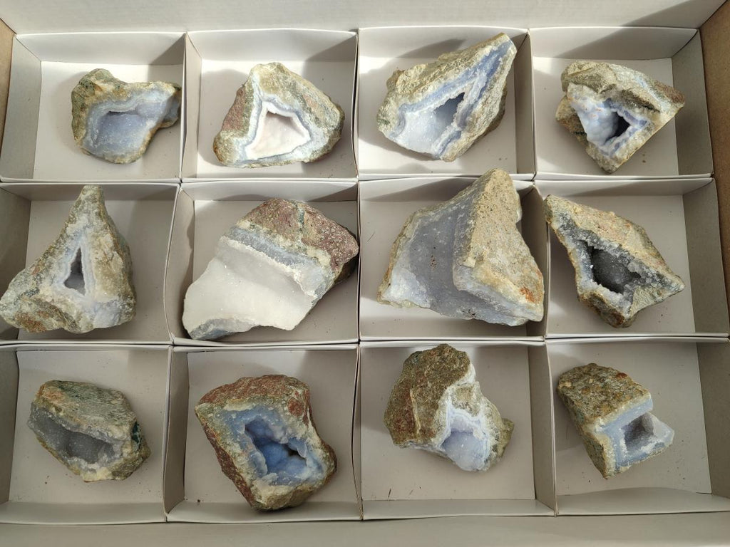 Natural Blue Lace Agate Geode Specimens x 12 From Nsanje, Malawi - Toprock Gemstones and Minerals 