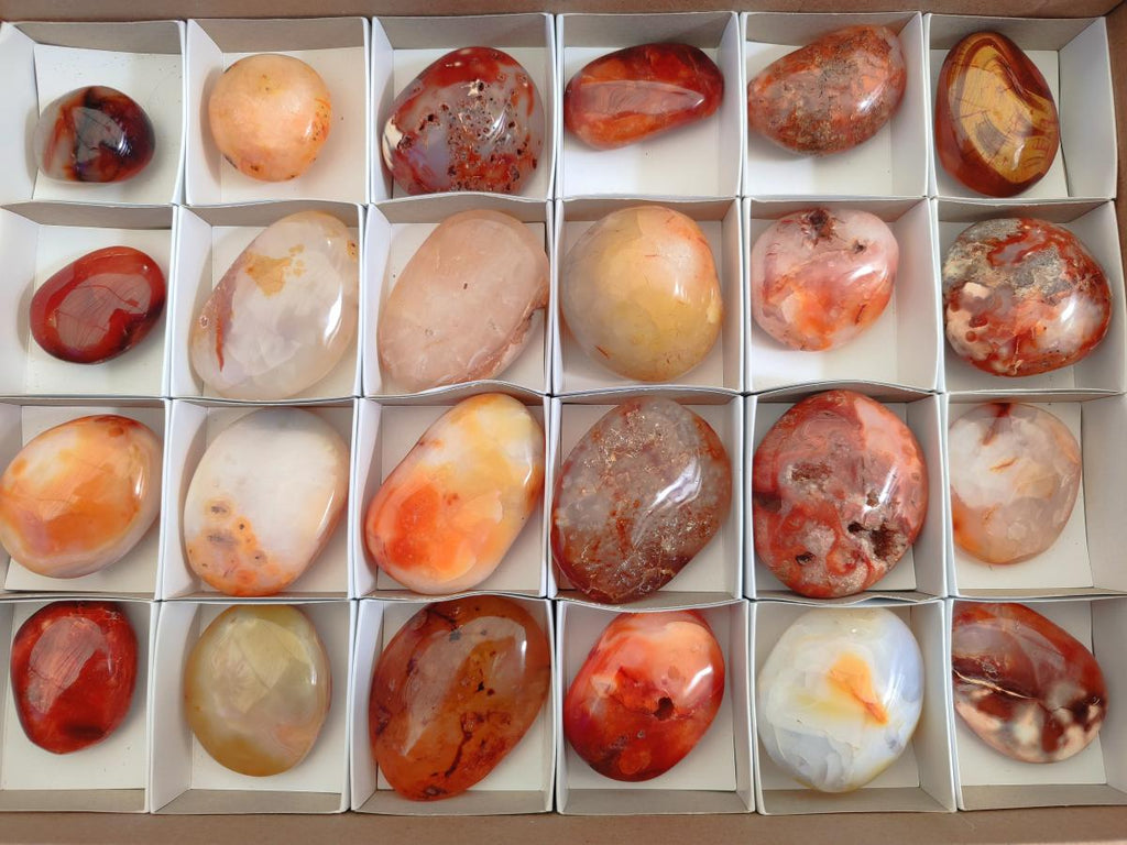 Polished Carnelian Agate Gemstone Galets x 24 From Madagascar - Toprock Gemstones and Minerals 