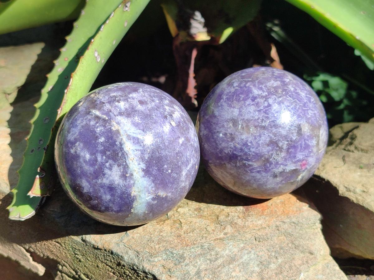 Polished Lepidolite Spheres x 2 From Ambatondrazaka, Madagascar - Toprock Gemstones and Minerals 