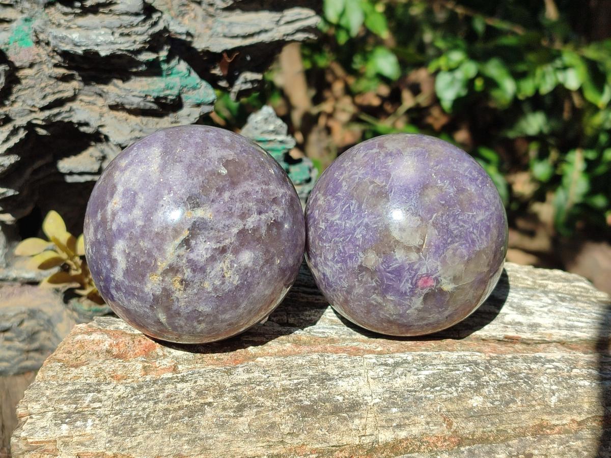 Polished Lepidolite Spheres x 2 From Ambatondrazaka, Madagascar - Toprock Gemstones and Minerals 