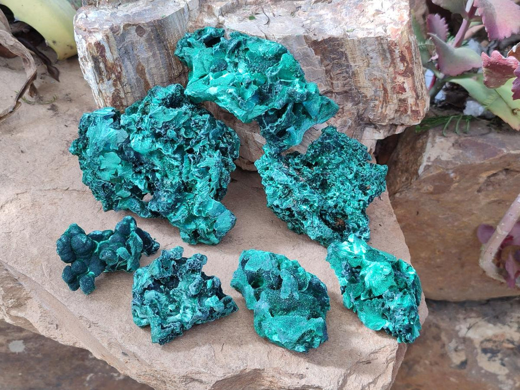 Natural Silky Malachite Specimens x 7 From Kasompe, Congo - Toprock Gemstones and Minerals 