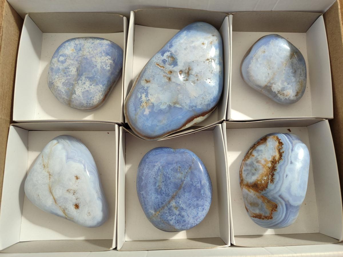 Polished Blue Lace Agate Free Forms x 6 From Nsanje, Malawi - Toprock Gemstones and Minerals 