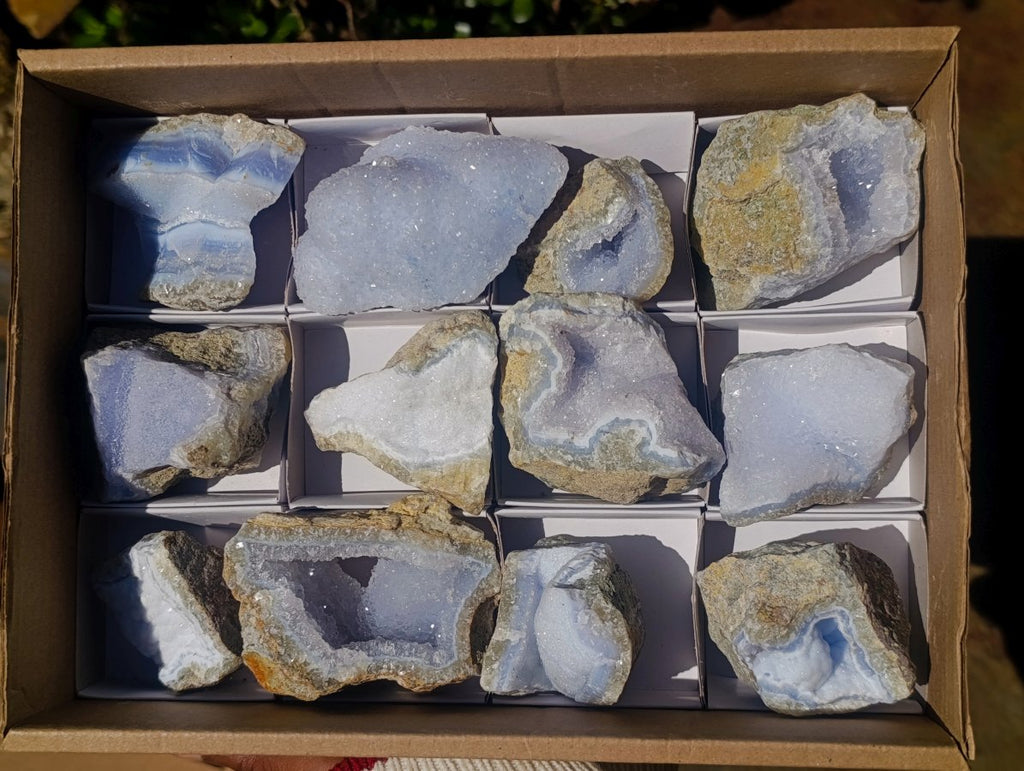 Natural Blue Lace Agate Specimens x 12 From Nsanje, Malawi - Toprock Gemstones and Minerals 