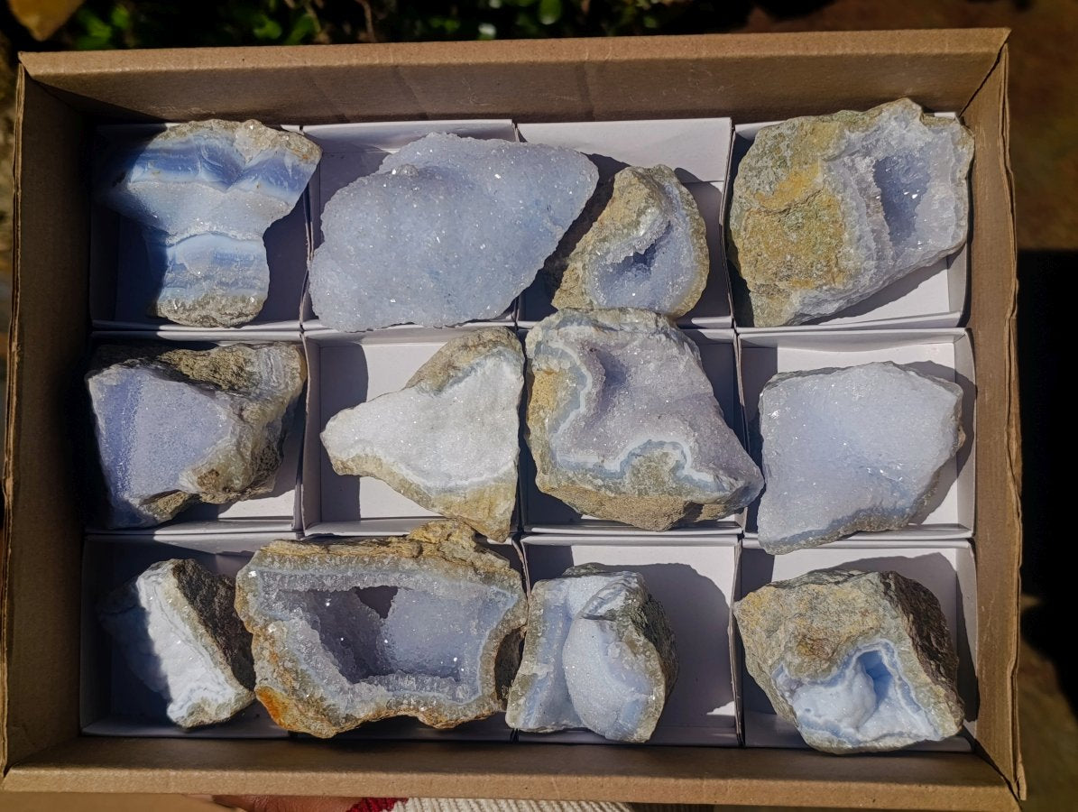 Natural Blue Lace Agate Specimens x 12 From Nsanje, Malawi - Toprock Gemstones and Minerals 