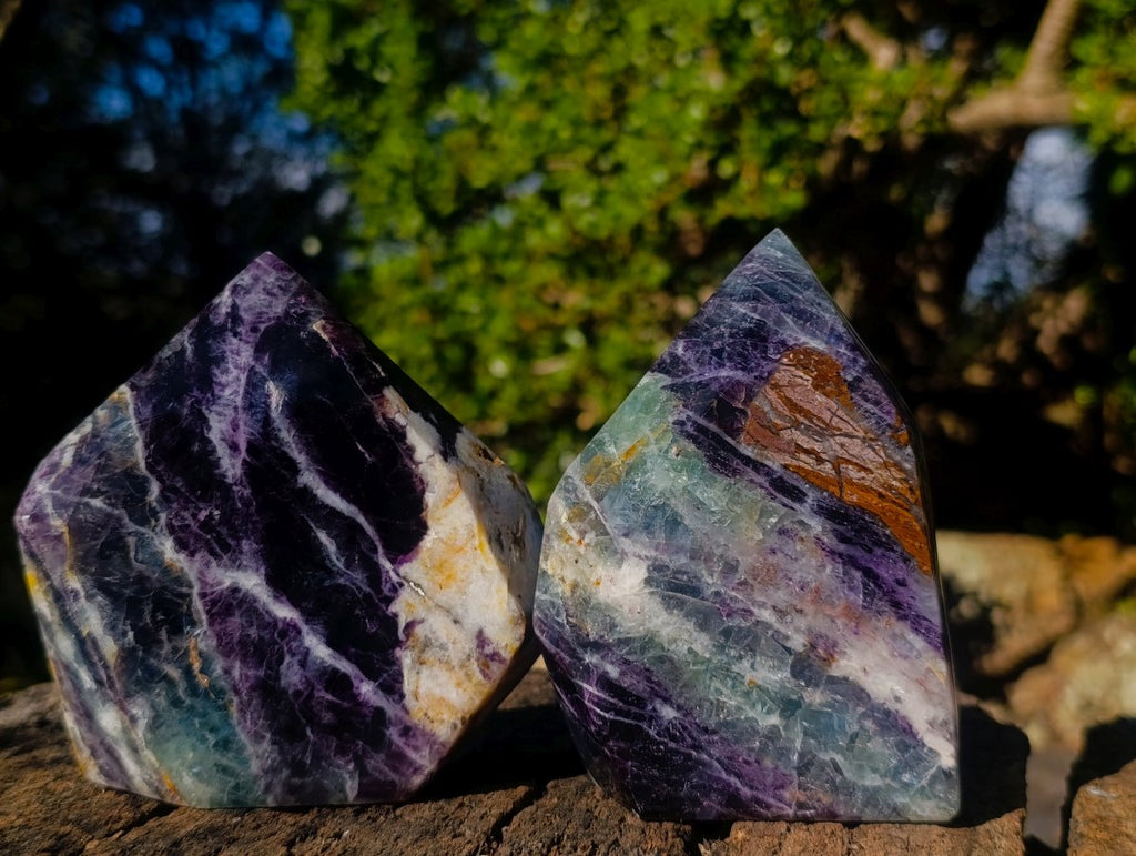Polished Watermelon Fluorite Crystal Points x 2 From Uis, Namibia - Toprock Gemstones and Minerals 