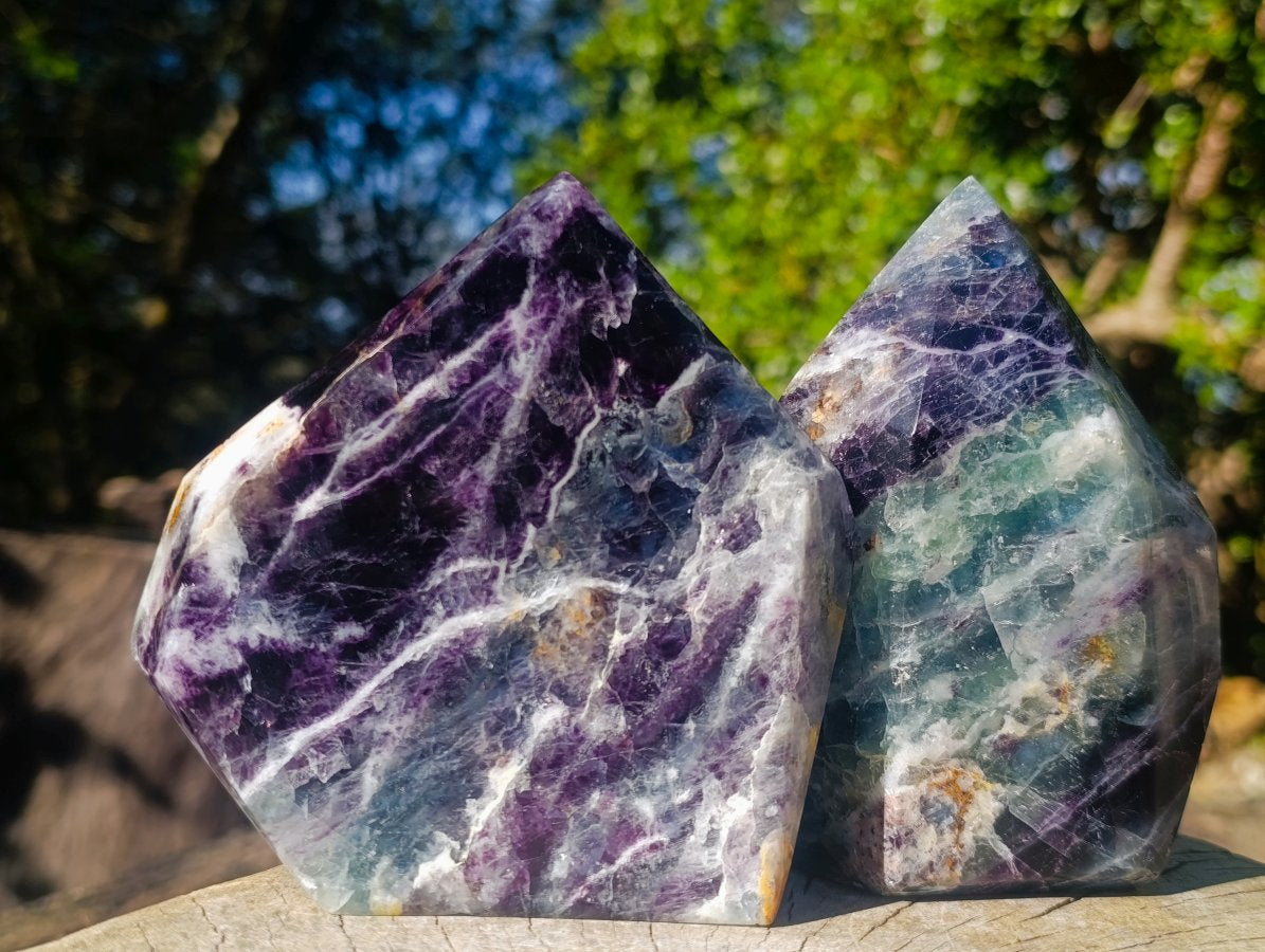 Polished Watermelon Fluorite Crystal Points x 2 From Uis, Namibia - Toprock Gemstones and Minerals 