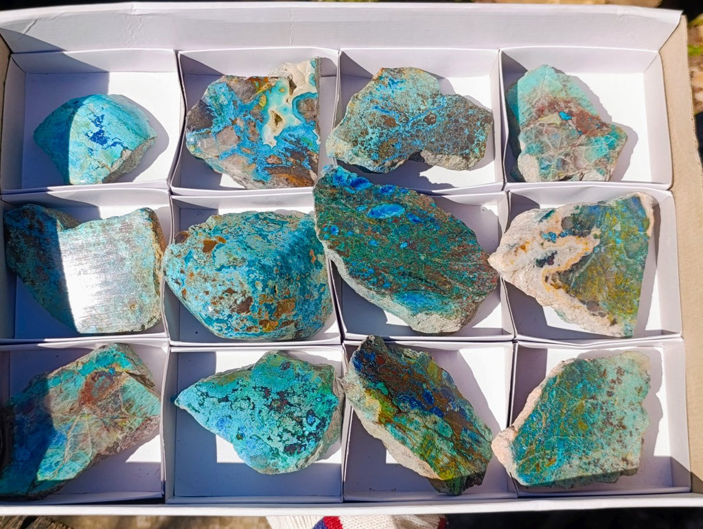 Polished on One Side Shattuckite Free Forms x 12 From Kaokoveld, Namibia - Toprock Gemstones and Minerals 