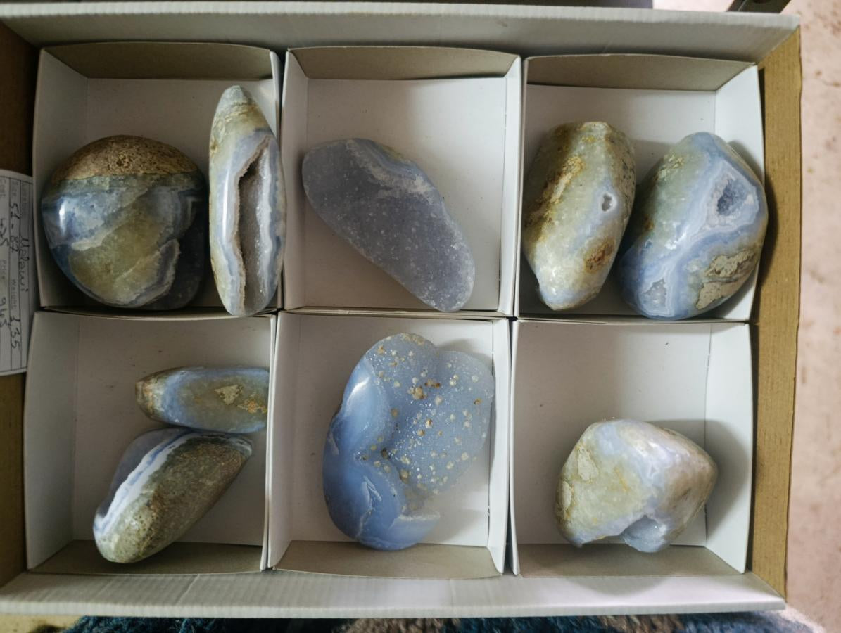 Polished Blue Lace Agate Standing Display Pieces and Free Forms x 9 From Nsanje, Malawi - Toprock Gemstones and Minerals 
