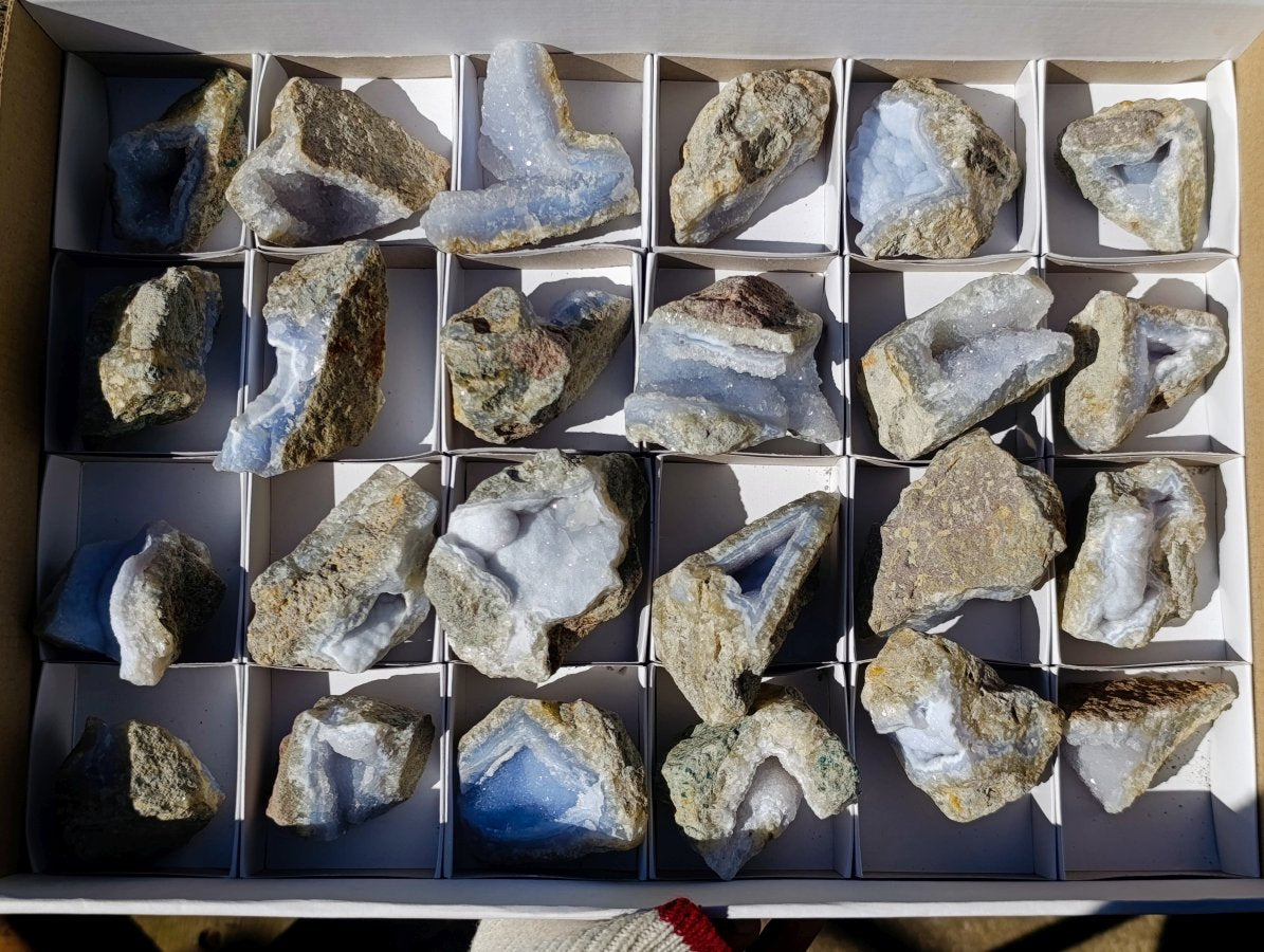 Natural Blue Lace Agate Geode Specimens x 24 From Nsanje, Malawi - Toprock Gemstones and Minerals 