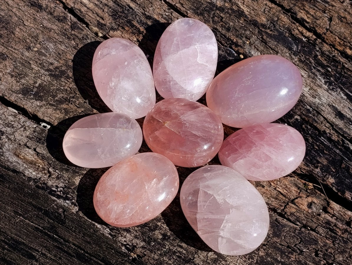 Polished Gemmy Rose Quartz Palm Stones x 24 From Madagascar - Toprock Gemstones and Minerals 