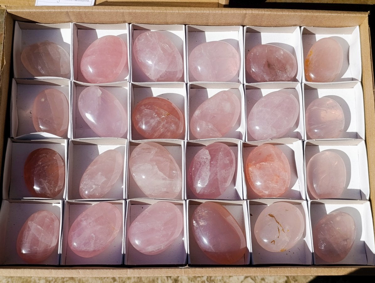 Polished Gemmy Rose Quartz Palm Stones x 24 From Madagascar - Toprock Gemstones and Minerals 