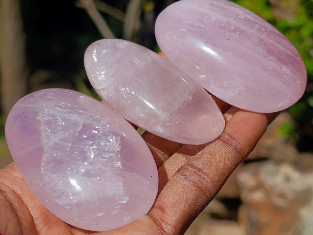 Polished Gemmy Rose Quartz Palm Stones x 24 From Madagascar - Toprock Gemstones and Minerals 