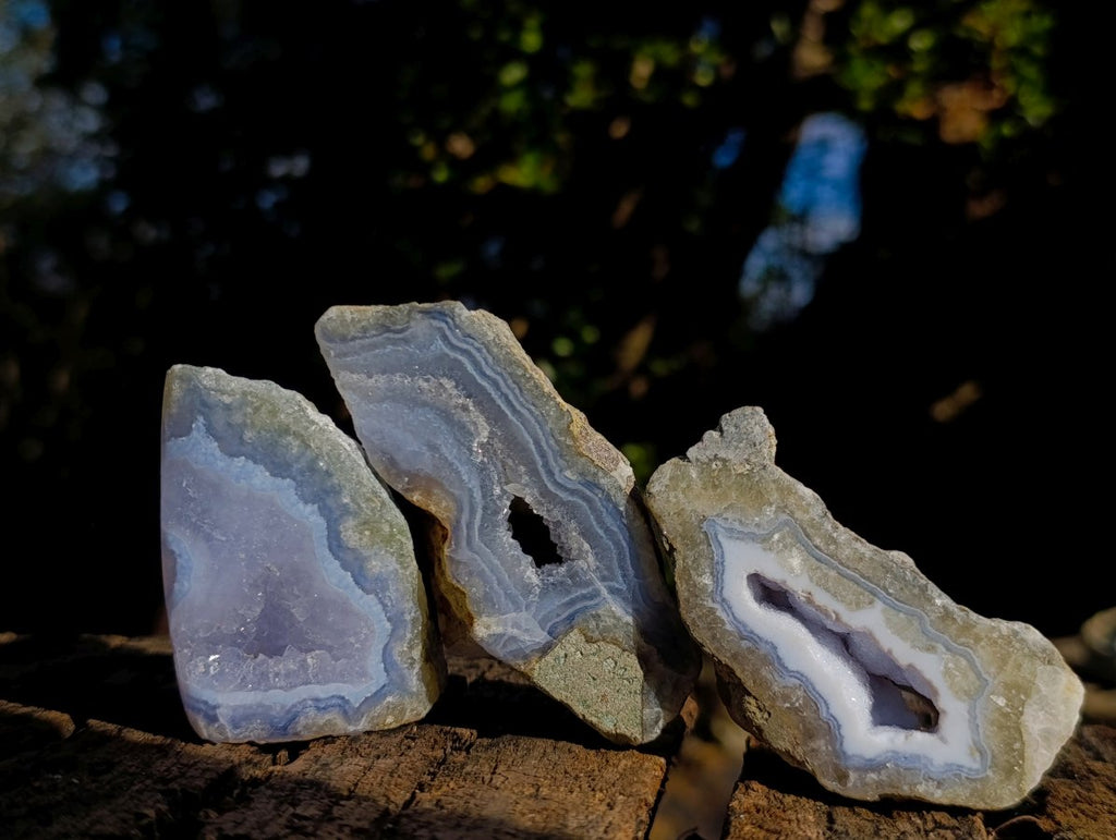 Polished On One Side Blue Lace Agate Geodes x 24 From Nsanje, Malawi - Toprock Gemstones and Minerals 