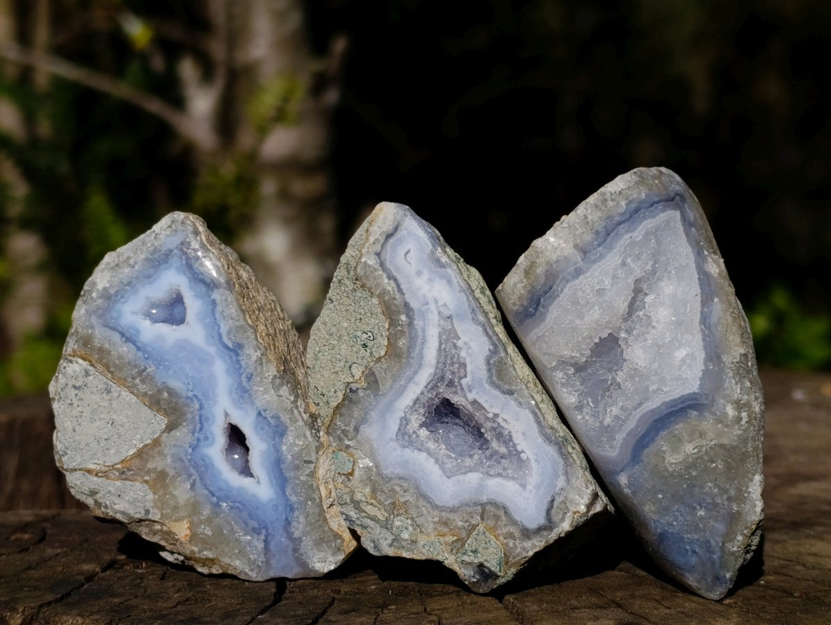 Polished On One Side Blue Lace Agate Geodes x 24 From Nsanje, Malawi - Toprock Gemstones and Minerals 