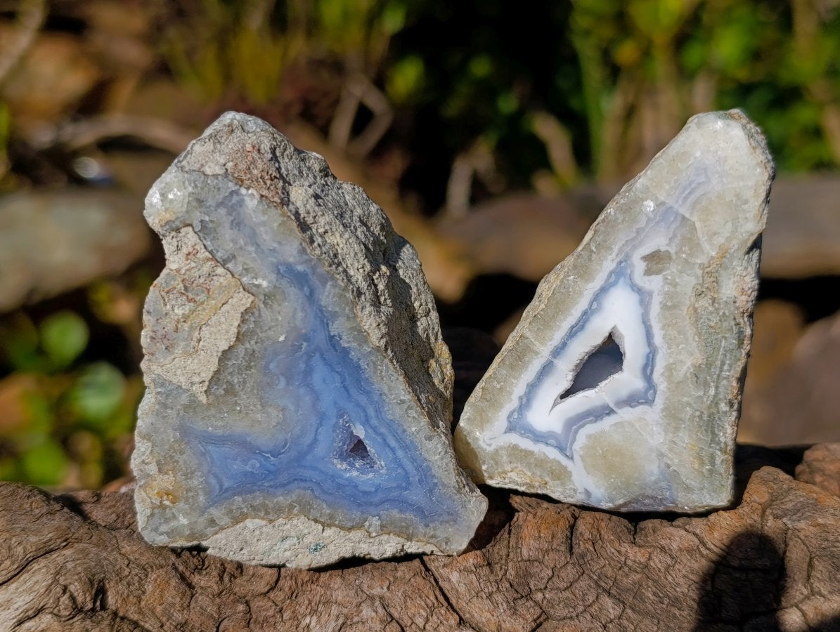 Polished On One Side Blue Lace Agate Geodes x 24 From Nsanje, Malawi - Toprock Gemstones and Minerals 