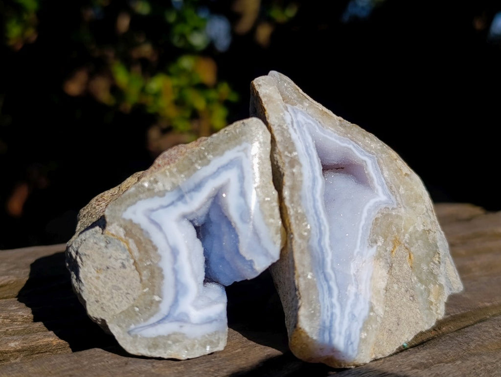 Polished On One Side Blue Lace Agate Geodes x 24 From Nsanje, Malawi - Toprock Gemstones and Minerals 