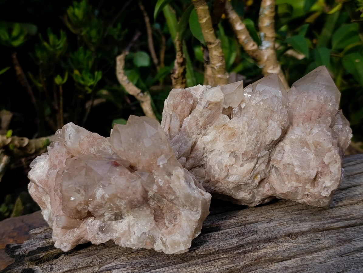 Natural Cascading White Phantom Smokey Luena Quartz Clusters x 2 From Luena, Congo - Toprock Gemstones and Minerals 