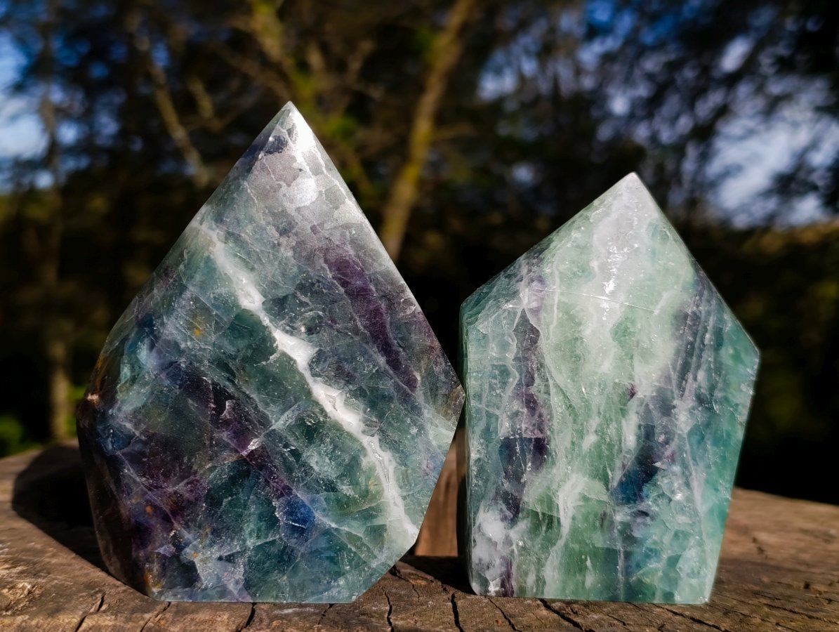 Polished Watermelon Fluorite Crystal Points x 2 From Uis, Namibia - Toprock Gemstones and Minerals 