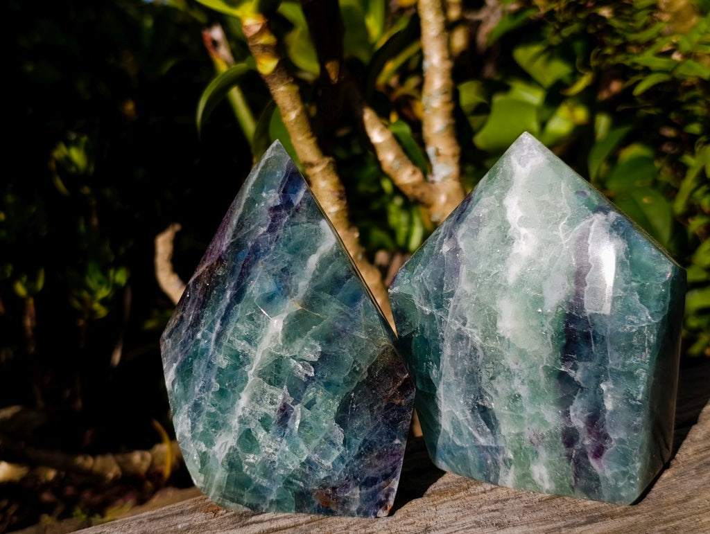 Polished Watermelon Fluorite Crystal Points x 2 From Uis, Namibia - Toprock Gemstones and Minerals 