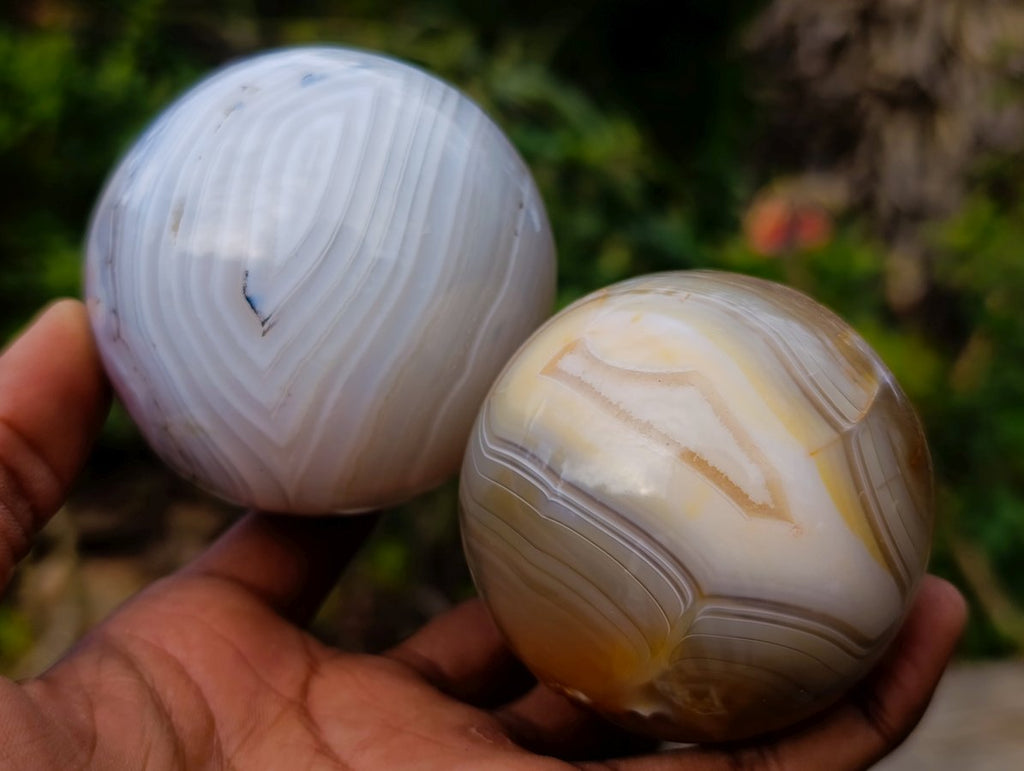 Polished Banded Agate Spheres x 5 From Madagascar - Toprock Gemstones and Minerals 