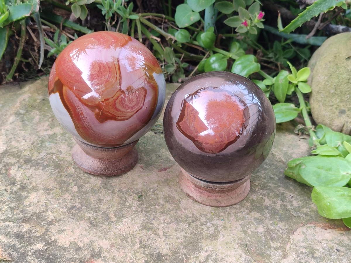 Polished Polychrome Jasper Spheres x 2 From NW Coast, Madagascar - Toprock Gemstones and Minerals 