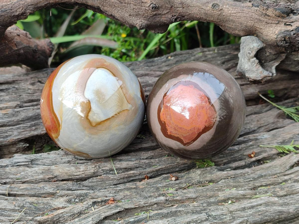 Polished Polychrome Jasper Spheres x 2 From NW Coast, Madagascar - Toprock Gemstones and Minerals 