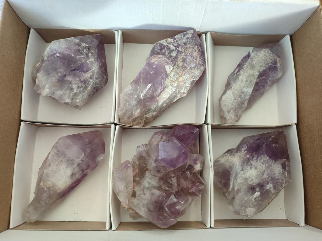 Natural Jacaranda Amethyst Crystals and a Cluster x 6 From Mumbwa, Zambia - Toprock Gemstones and Minerals 