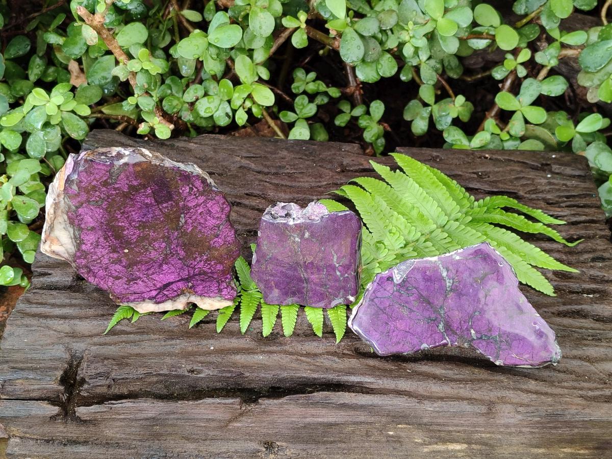 Polished One Side Metallic Purpurite Specimens x 3 From Erongo Namibia - Toprock Gemstones and Minerals 