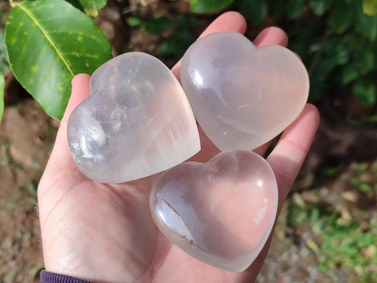 Polished Girasol Pearl Quartz Hearts x 12 From Ambatondrazaka, Madagascar - Toprock Gemstones and Minerals 