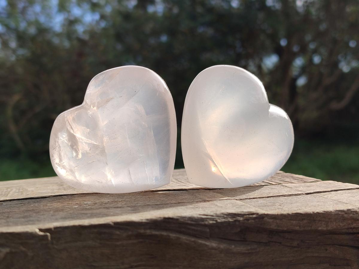 Polished Girasol Pearl Quartz Hearts x 12 From Ambatondrazaka, Madagascar - Toprock Gemstones and Minerals 