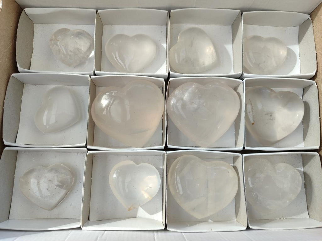 Polished Girasol Pearl Quartz Hearts x 12 From Ambatondrazaka, Madagascar - Toprock Gemstones and Minerals 