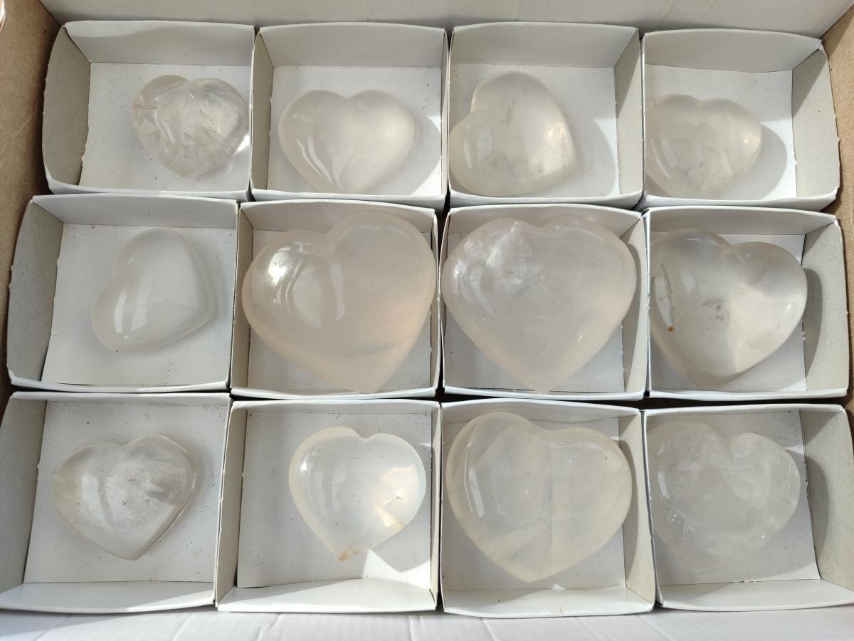 Polished Girasol Pearl Quartz Hearts x 12 From Ambatondrazaka, Madagascar - Toprock Gemstones and Minerals 