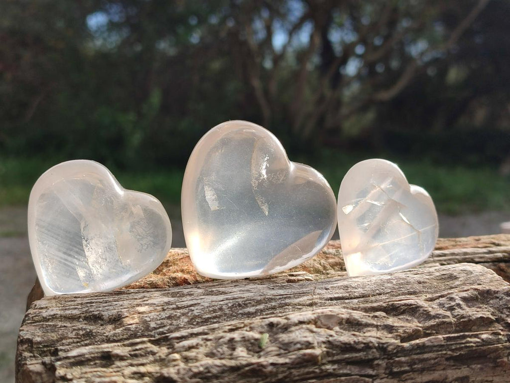 Polished Girasol Pearl Quartz Hearts x 12 From Ambatondrazaka, Madagascar - Toprock Gemstones and Minerals 