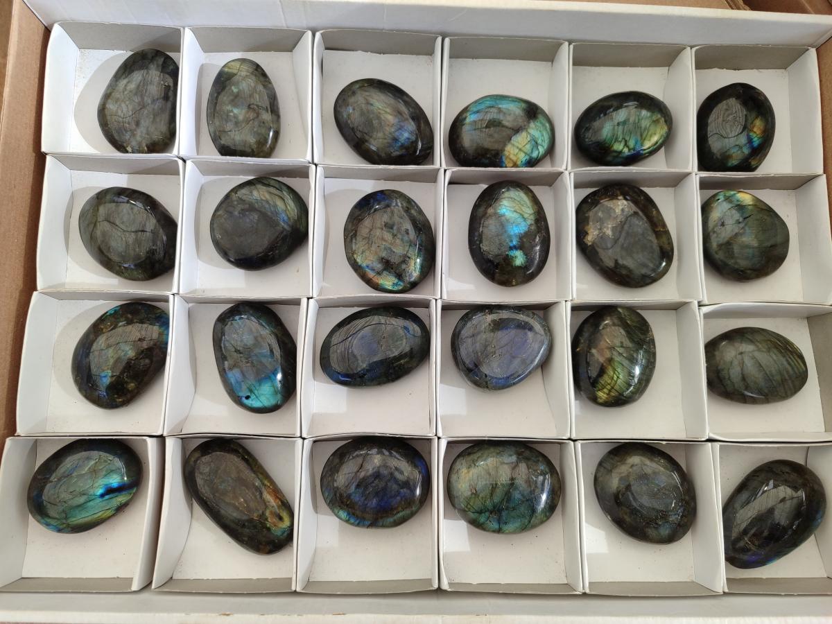 Polished Labradorite Palm Stones x 24 From Madagascar - Toprock Gemstones and Minerals 