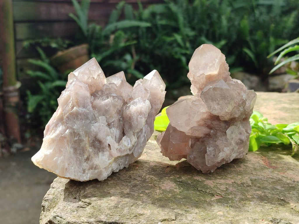 Natural Cascading White Phantom Smokey Luena Quartz Clusters x 4 From Luena, Congo - Toprock Gemstones and Minerals 